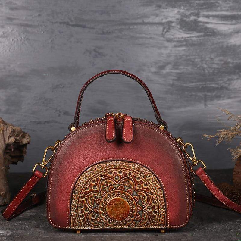 Mandala Embossed Leather Crossbody Bag