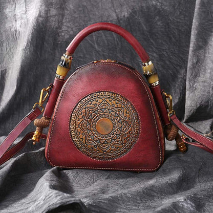 Mandala Embossed Leather U-Handbag