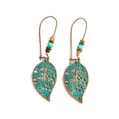 Bronze Hollow Leaf Drop Earrings