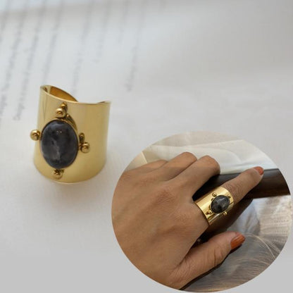 Natural Stone Wide Gold Ring