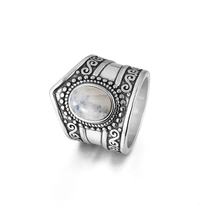 S925 Sterling Silver Rainbow Moonstone Ring