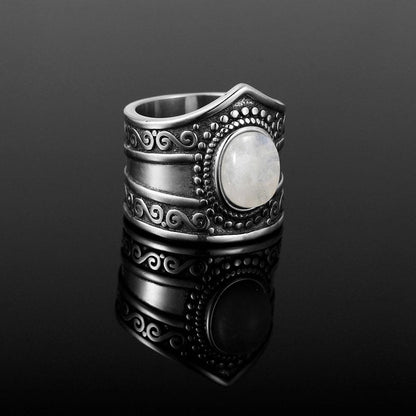 S925 Sterling Silver Rainbow Moonstone Ring