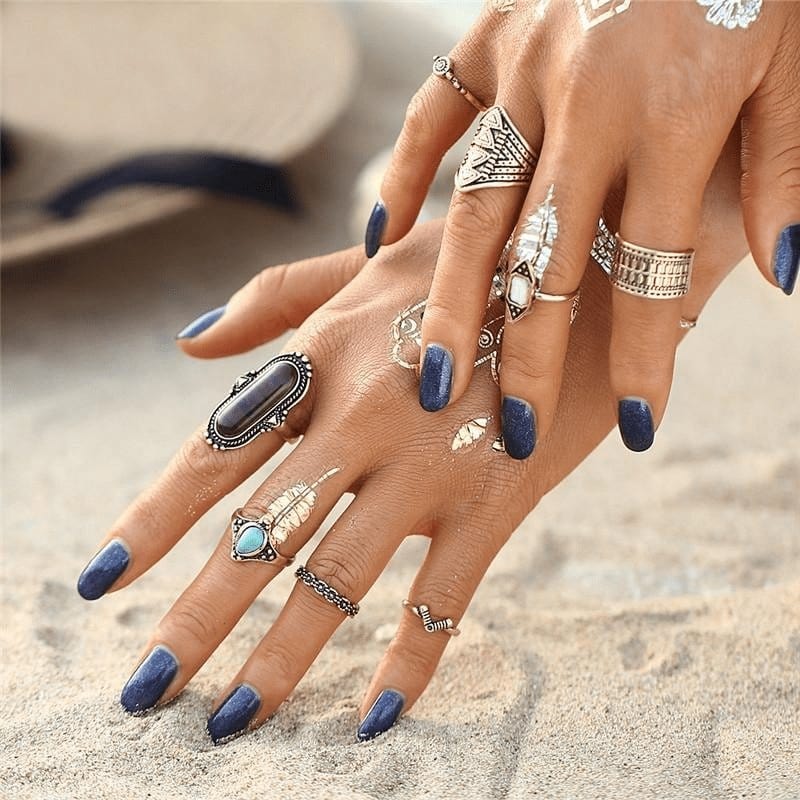 Bohemian Flower Ring Set 8pcs