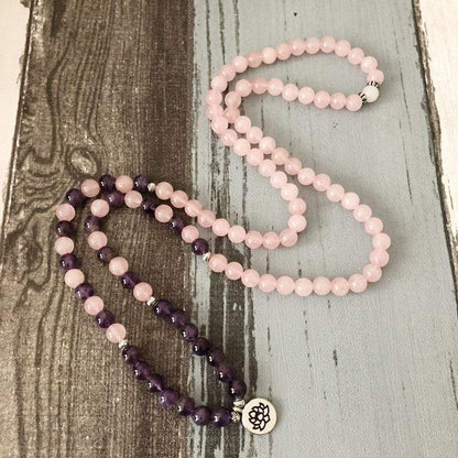 Rose Quartz Amethyst 108 Mala Bracelet