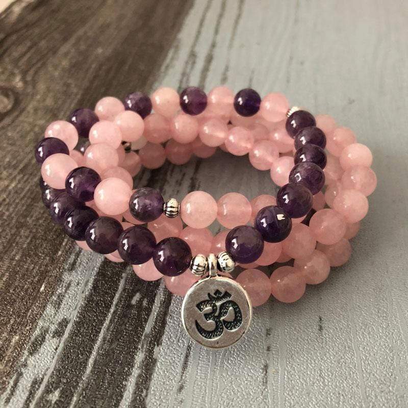 Rose Quartz Amethyst 108 Mala Bracelet