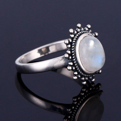 Sterling Silver Moonstone Moon Ring