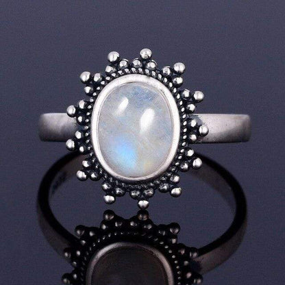 Sterling Silver Moonstone Moon Ring