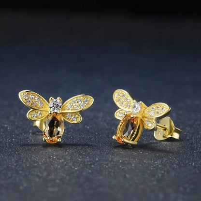 Sterling Silver Natural Citrine Bee Earrings