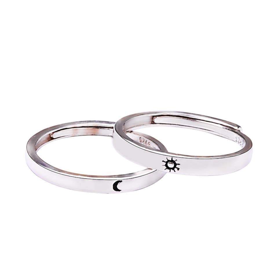 Sterling Silver Sun and Moon Engraved Rings 2pcs