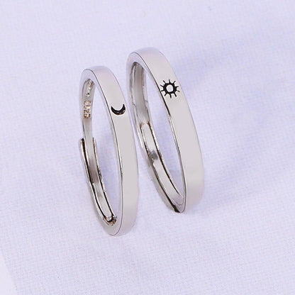 Sterling Silver Sun and Moon Engraved Rings 2pcs