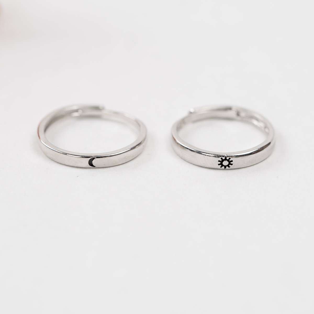 Sterling Silver Sun and Moon Engraved Rings 2pcs