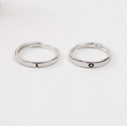 Sterling Silver Sun and Moon Engraved Rings 2pcs