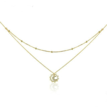 Sterling Silver Sun & Moon Shape Necklace