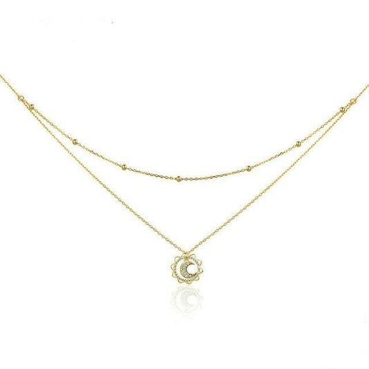 Sterling Silver Sun & Moon Shape Necklace