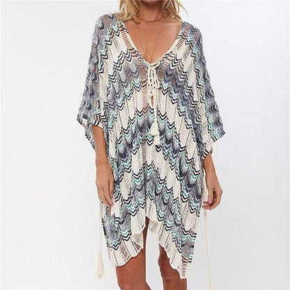 Striped Crochet Swim Cover Up Dress