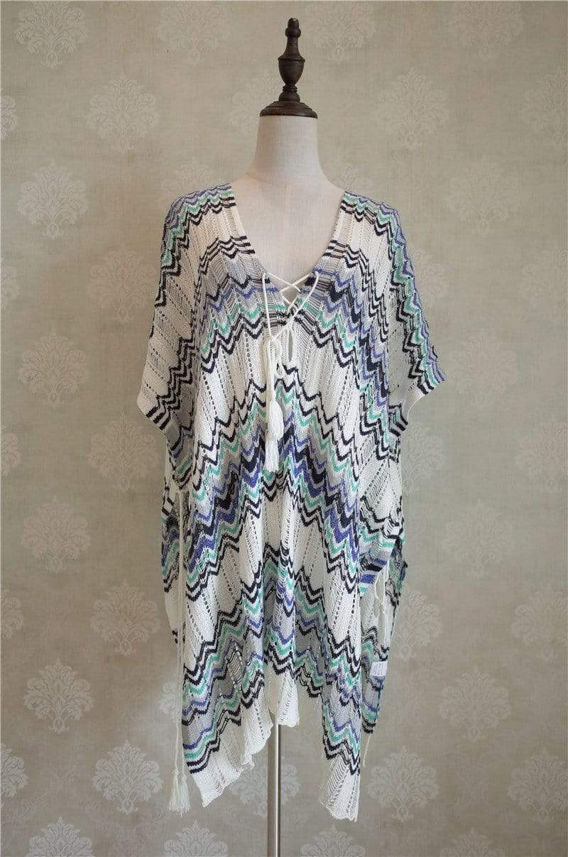 Striped Crochet Swim Cover Up Dress