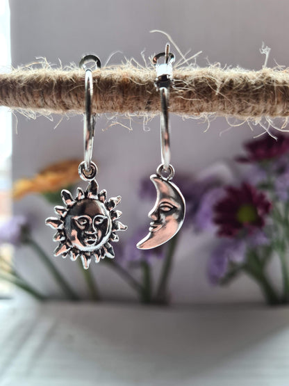 Sun and Moon Hoop Earrings