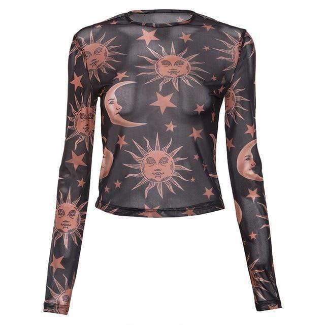 Sun Moon Stars Mesh Top