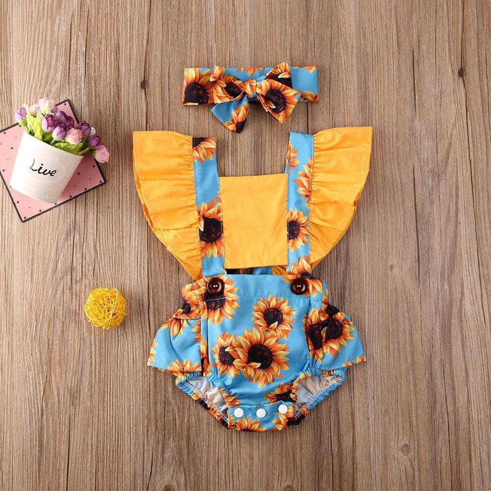 Sunflower Baby Girl Outfit with Headband