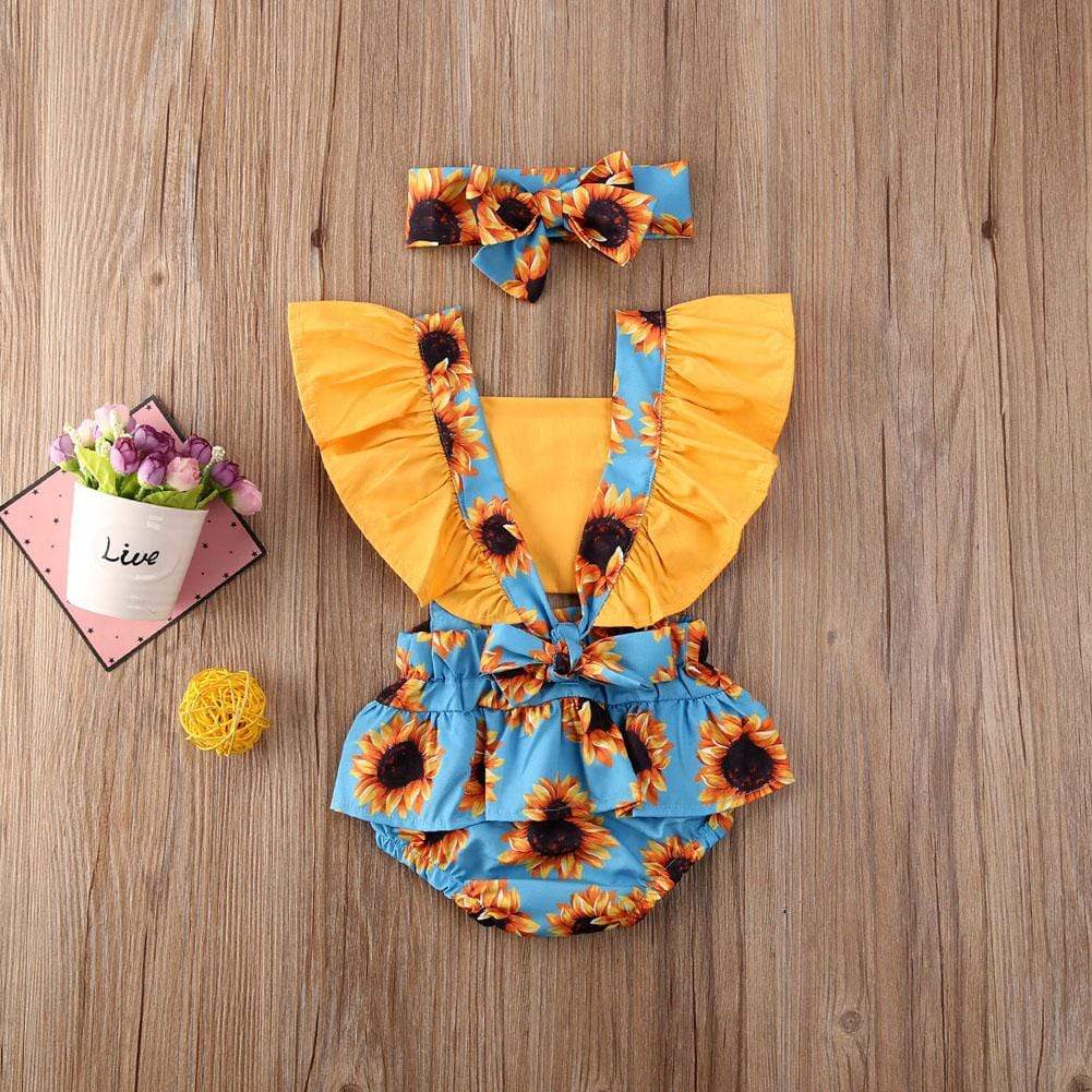 Sunflower Baby Girl Outfit with Headband