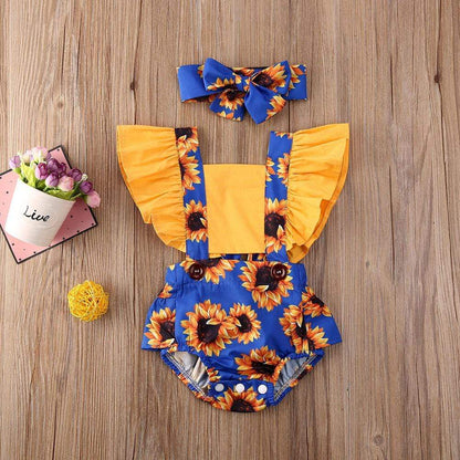 Sunflower Baby Girl Outfit with Headband