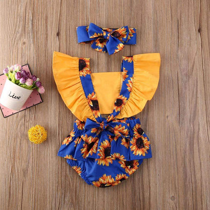 Sunflower Baby Girl Outfit with Headband