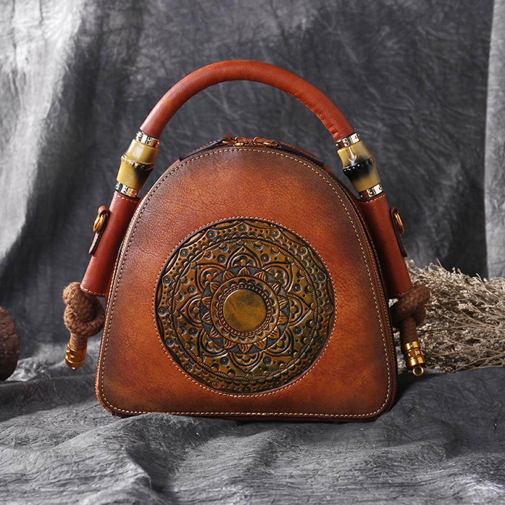 Mandala Embossed Leather U-Handbag