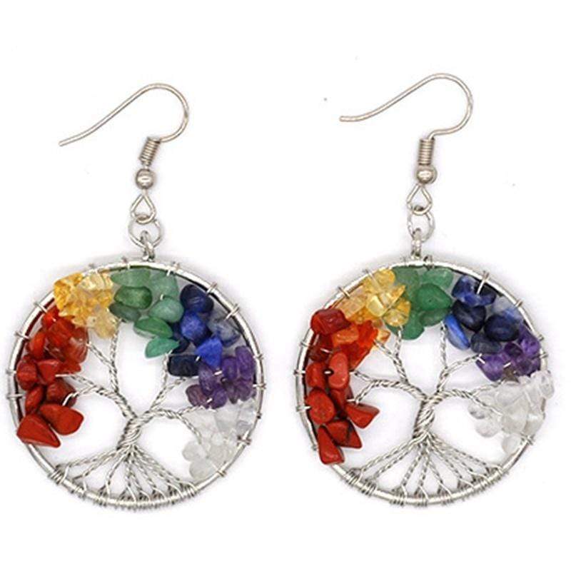 Tree of Life 7 Chakra Healing Stones Earrings