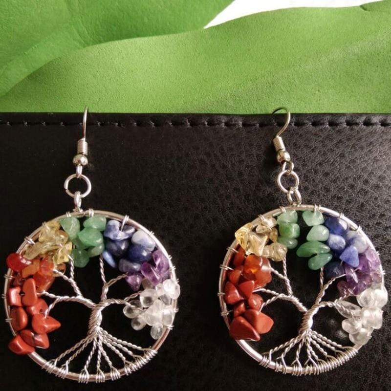 Tree of Life 7 Chakra Healing Stones Earrings