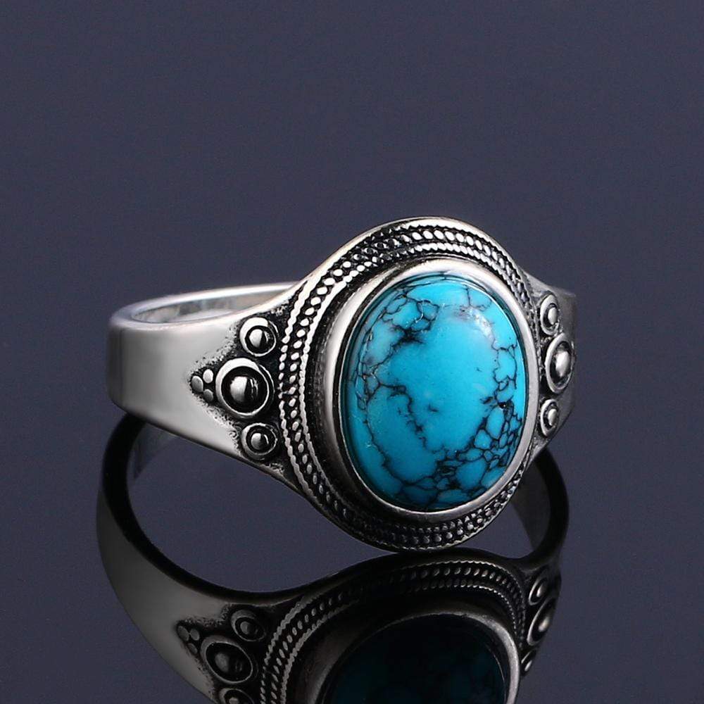 Turquoise Stone Signet Sterling Silver Ring