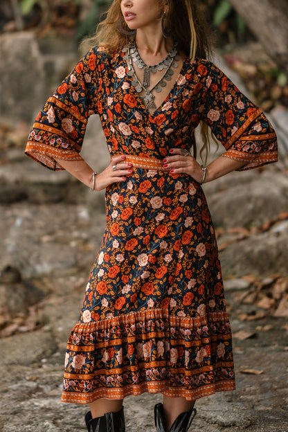 Valeria Midi Dress in Brown