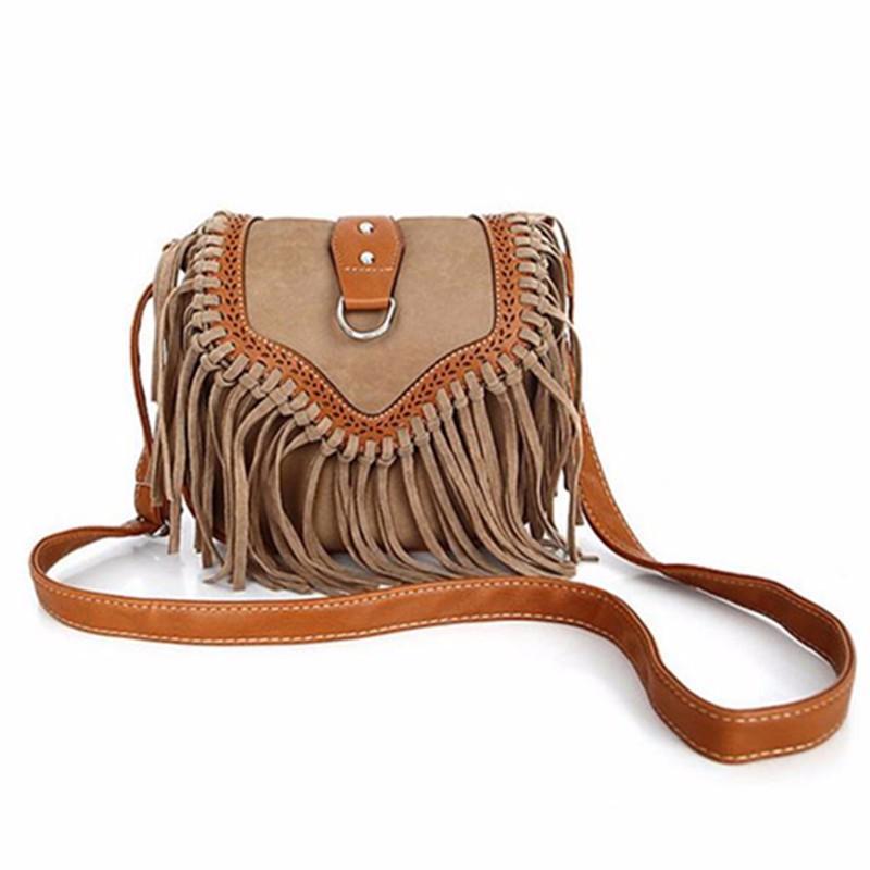 Vegan Boho Style Crossbody Bag with Tassels