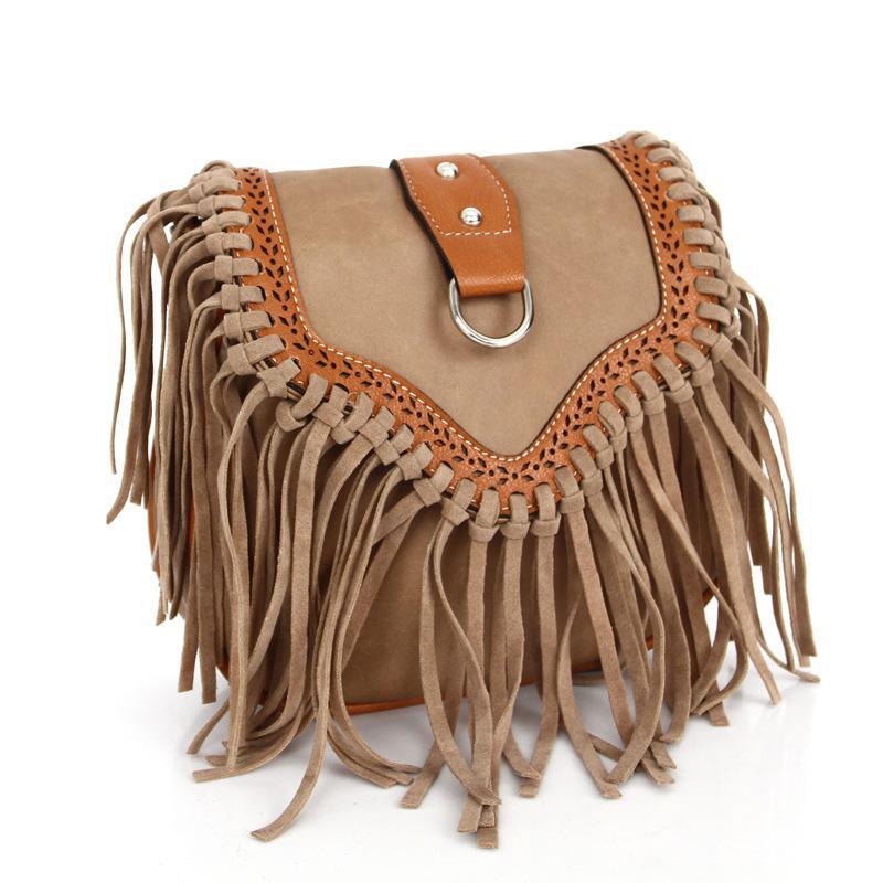 Vegan Boho Style Crossbody Bag with Tassels