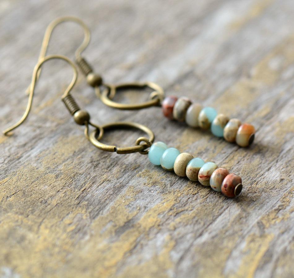 Vintage Natural Jasper Stone Ethnic Circle Earrings