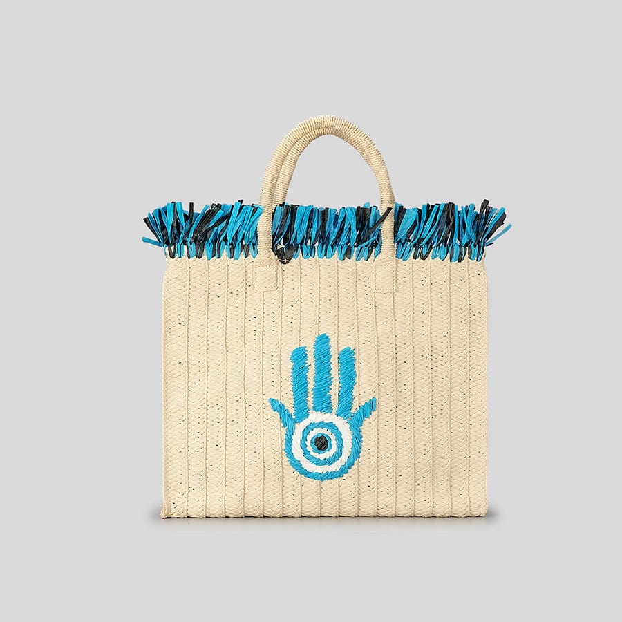 Evil Eye Hand Design Straw Tote Bag