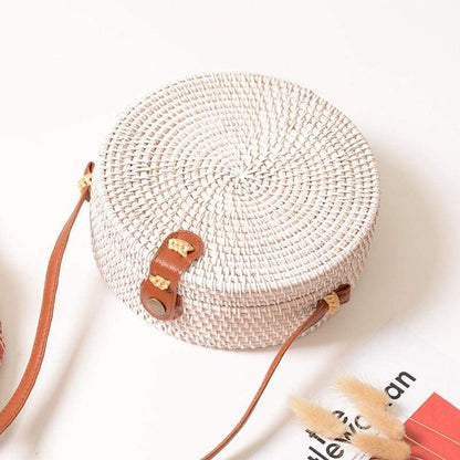 Lilith White Crossbody Rattan Bag