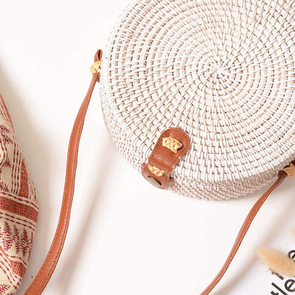 Lilith White Crossbody Rattan Bag