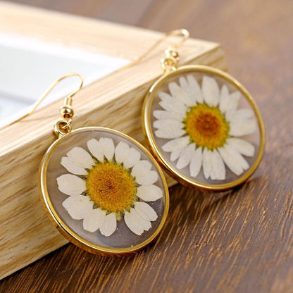 White Daisies Pressed Flower Earrings