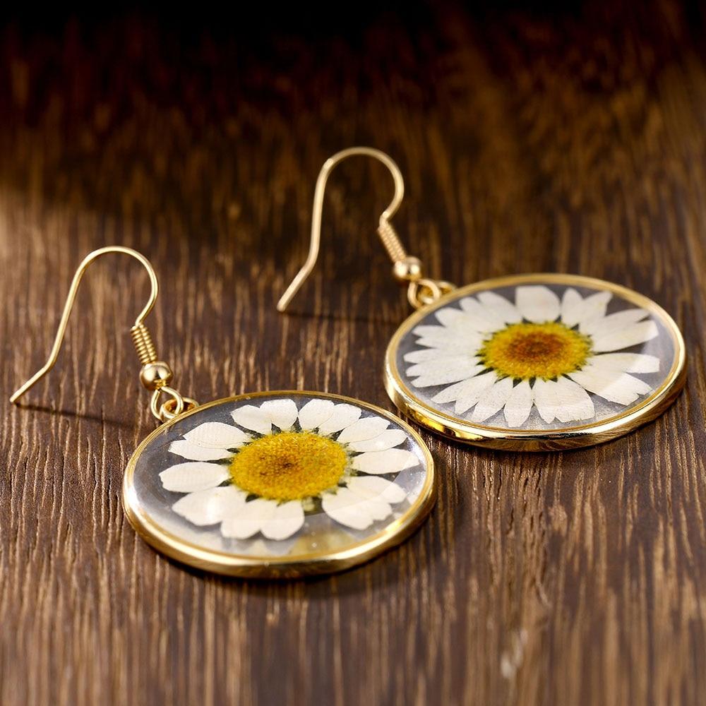 White Daisies Pressed Flower Earrings