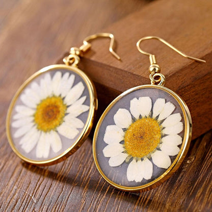 White Daisies Pressed Flower Earrings