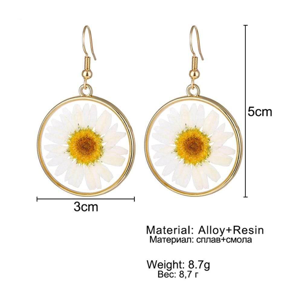 White Daisies Pressed Flower Earrings