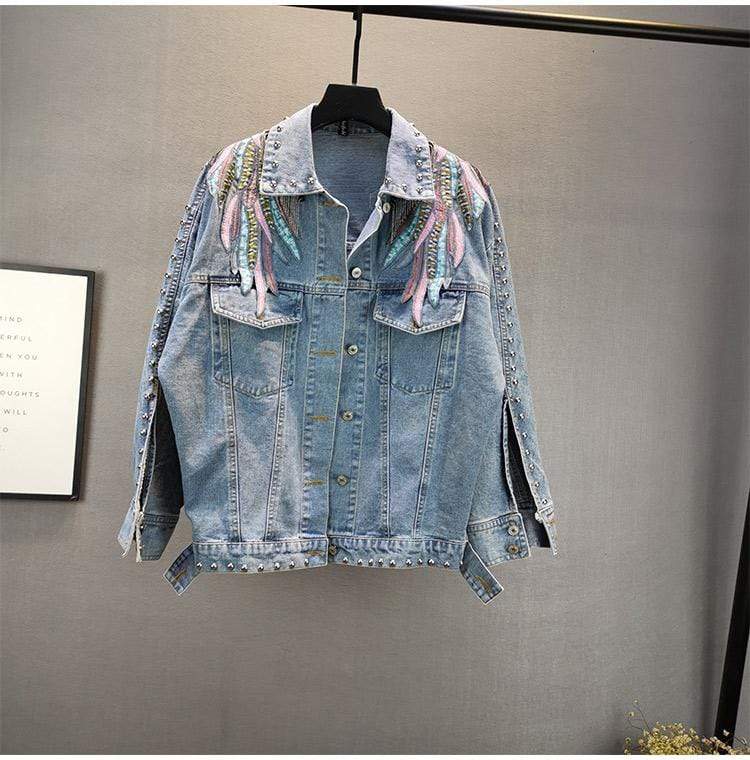 Wings Embroidered Denim Jacket