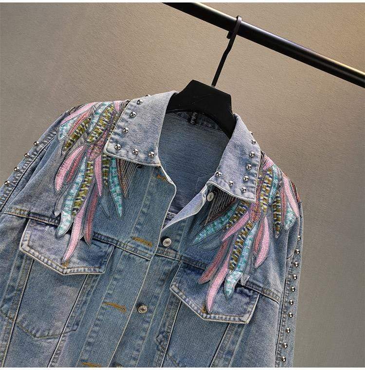 Wings Embroidered Denim Jacket