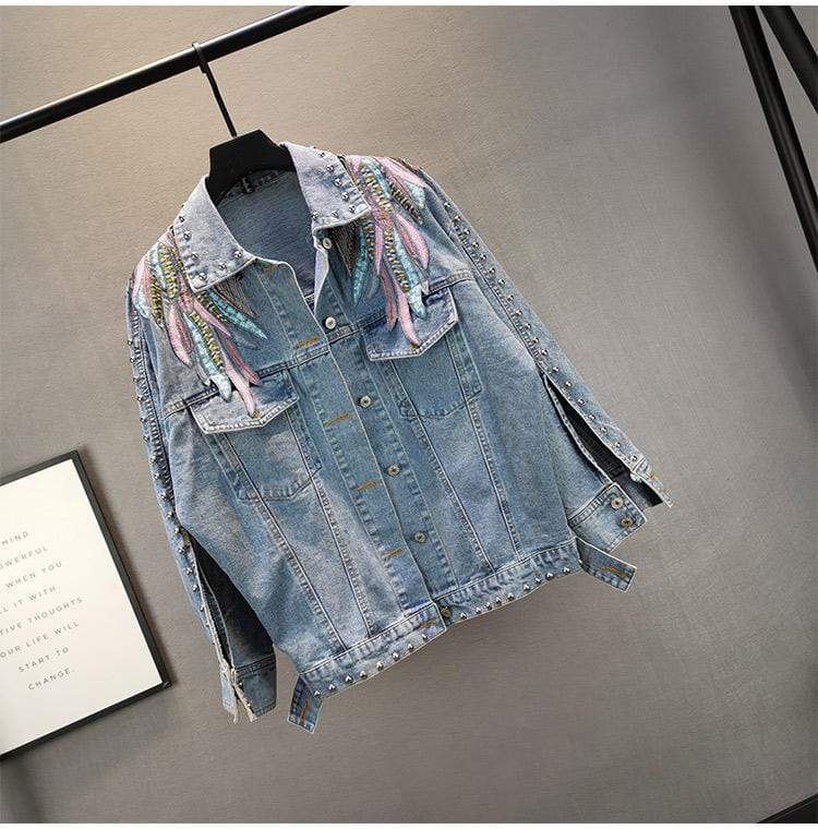 Wings Embroidered Denim Jacket