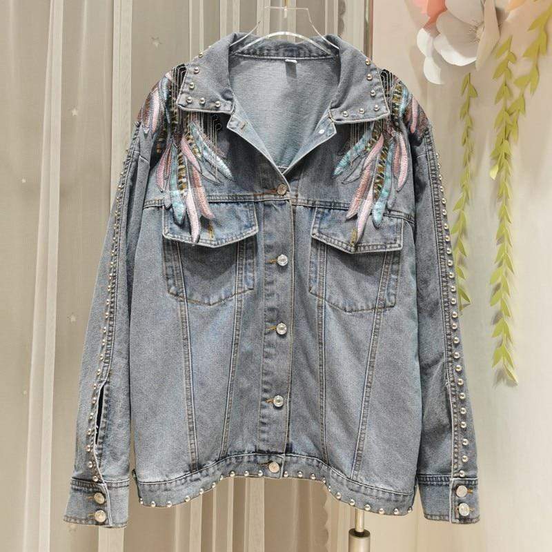 Wings Embroidered Denim Jacket