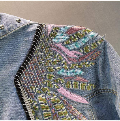 Wings Embroidered Denim Jacket