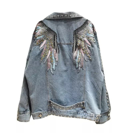 Wings Embroidered Denim Jacket