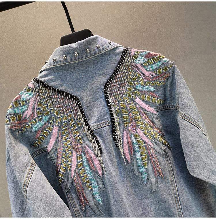 Wings Embroidered Denim Jacket