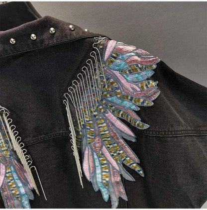 Wings Embroidered Denim Jacket