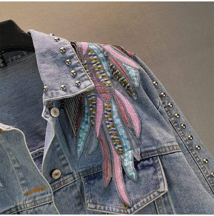 Wings Embroidered Denim Jacket